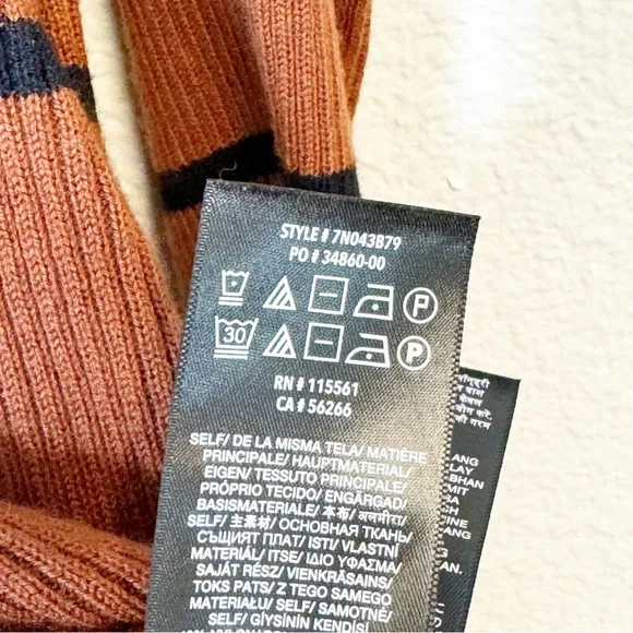 7 for All Mankind Brown Striped Cashmere Blend Puff Shoulder Crew Neck Sweater - Picture 5 of 6